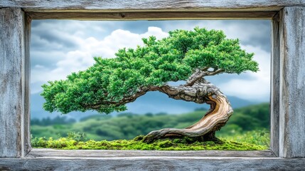Elegant bonsai tree gracefully positioned in a traditional japanese tokonoma alcove framed by a window for serenity