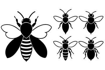 set of Honey bee insect vector silhouette illustration on white background