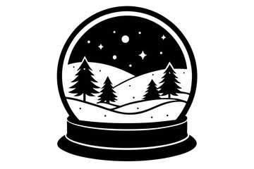 snow globe silhouette line art vector illustration