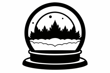 snow globe silhouette line art vector illustration