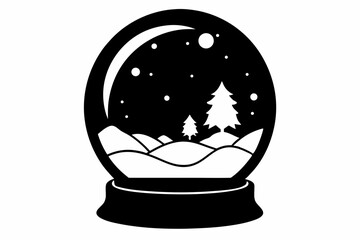 snow globe silhouette line art vector illustration