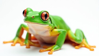 Obraz premium Green tree frog, vibrant skin, white background, small, simple