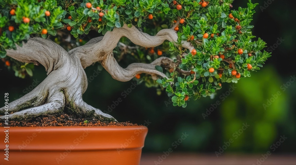 Poster captivating bon bon tree with twisted roots captured in a macro shot emphasizing dark textures and i