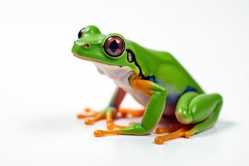 Green tree frog perched on white, vibrant detail, wildlife, background