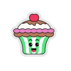 Cute Cartoon Cupcake Sticker Illustration