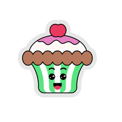 Cute Cartoon Cupcake Sticker Illustration