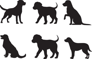 Set of Black Dog Silhouettes in Various Poses for Minimalistic Pet Designs