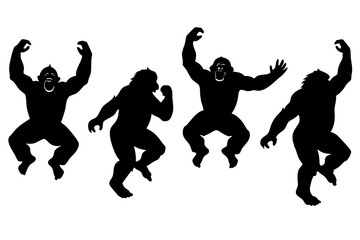 set of Gorilla vector silhouette illustration on white background