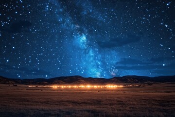Starry night over a rural landscape