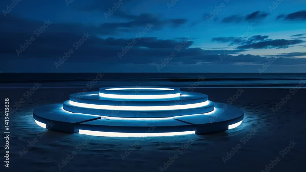 Poster Mystical glowing platform by the ocean during twilight hours creates an enchanting atmosphere for exploration and reflection Generative AI