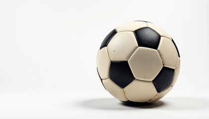 Fototapeta premium Well-worn football against pure white backdrop , old, sports