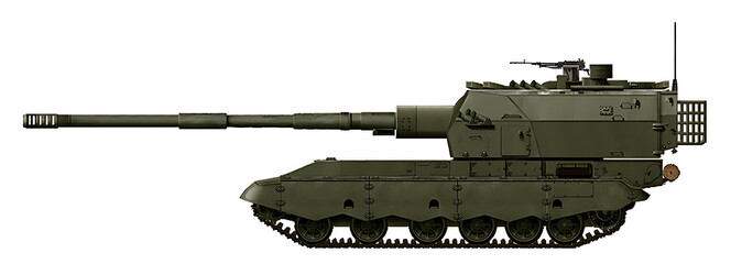 Modernization option for the 2S35-Koalitsiya self-propelled gun, with a new turret, new 152mm gun and changed turret placement © Tikros