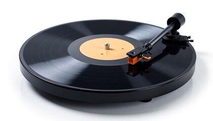 Turntable vinyl record player, isolated on white background , black, dj
