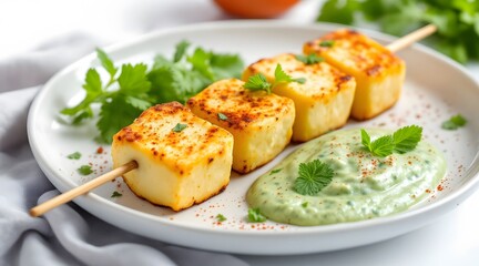 Delicious Grilled Paneer Tikka Skewers with Mint Chutney