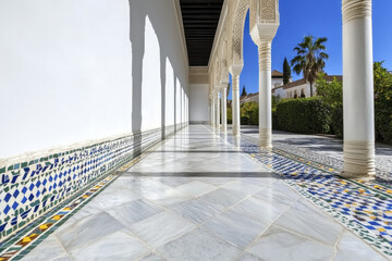stunning view of corridor featuring intricate mosaic tiles and elegant architecture, showcasing beauty of historical design