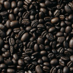 Fototapeta premium Richly roasted coffee beans create a seamless texture against a natural tile background highlighting their deep brown tones