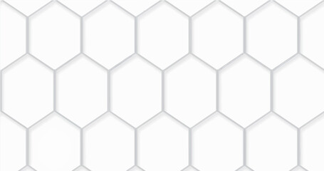 Create a seamless vector pattern consisting of a grid of transparent hexagons with thin gray outlines. The hexagons should be arranged in a diagonal, interlocking pattern, with subtle shadows around 