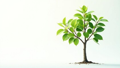 Fototapeta premium Young tree, delicate leaves, isolated white background, single, young, stock