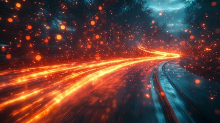 Abstract fire lava road light speed motion energy futuristic fantasy background wallpaper design art