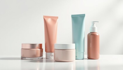 Various cosmetic containers on pristine white, commercial, mockup, product photography