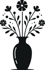 vase with flowers silhouette vector.