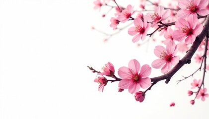 Intricate sakura branch design, stylized floral repeat, white background , elegant, print
