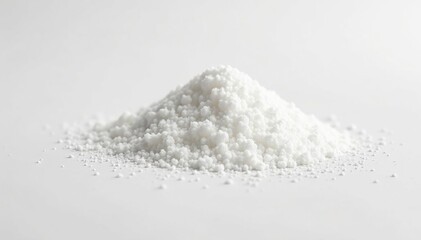 Pile of white granulated sugar on white background, food, photography