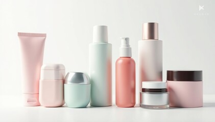 Various cosmetic containers, isolated on white, advertising, promotional