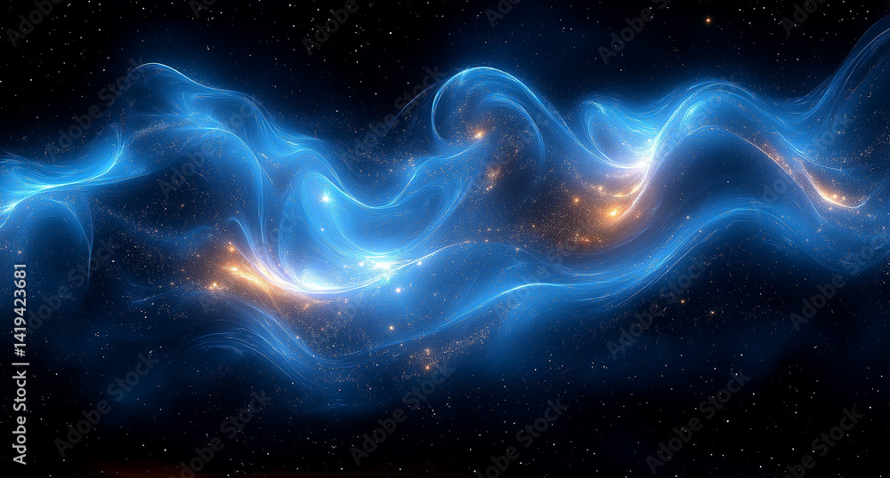 Poster blue abstract background with swirling lines and glowing highlights for mouse pad design, featuring 