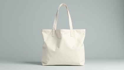 White canvas tote bag, long handles, side view , sustainable, bag design, template