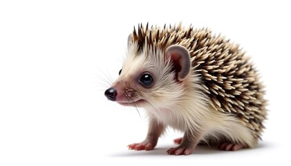 Small hedgehog isolated on pure white background, closeup, ??????, mammal