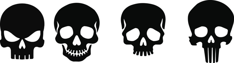 hand drawn vector illustration of a black and white skull