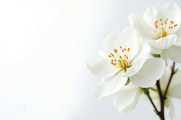 Delicate white blossoms against pure white background, fragile, garden