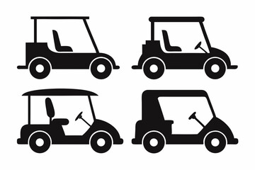 set of Golf cart vector silhouette illustration on white background