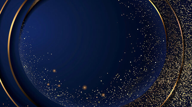 Minimalist royal blue background with golden glitter circles, perfect for elegant, luxurious visual presentations.

