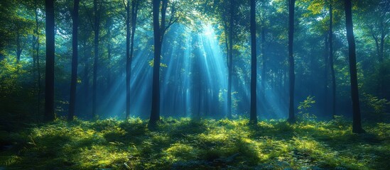 Naklejka premium Sunbeams in Mystical Forest Floor