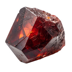 A dark red, raw garnet with a semi-transparent glow. isolated on a transparent background