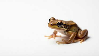 Fototapeta premium Small brown frog on plain white, showing texture, white, macro