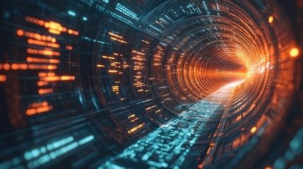 Obraz premium Futuristic tunnel of data and light