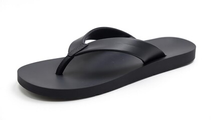 Single black flip-flop isolated on white background, shadowless, black