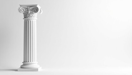 Obraz premium Elegant Roman column against stark white backdrop, marble, ancient