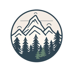 Scenic mountain landscape illustration featuring towering peaks and evergreen trees, set against a serene sky, ideal for nature-themed designs , isolated on white or transparent png