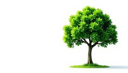 Obraz premium Young tree, slender trunk, bright green foliage against pure white , isolated, delicate
