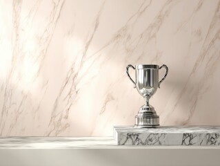 Obraz premium A silver trophy sitting on a marble stand