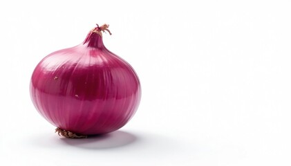 Single red onion, vibrant color, clean white background, macro, shallots, vegetable