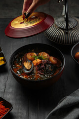 Hot and delicious soup with spices