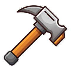 Cartoonstyle claw hammer with brown wooden handle on a transparent background