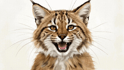 Naklejka premium Watercolor Wild: eyes of ember bobcat smile happy isolated vector illustration svg 