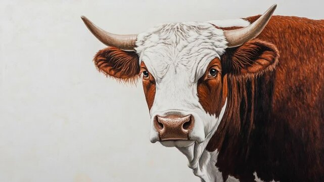 Elegant cow with beautiful brown and white pattern in front facing position