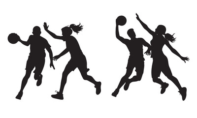 Men and women playing basketball